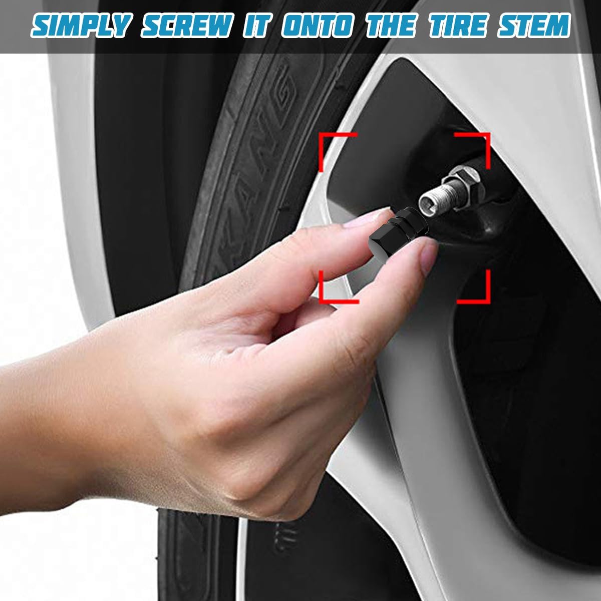 Car Tire Stem Valve Caps, 8 PCS Aluminum Alloy Valve Stem Covers, Leak-Proof Tire Cap Cover Accessories, Hexgon Style Wheel Air Valve Caps for SUV Car Bike (Black) - Image 3