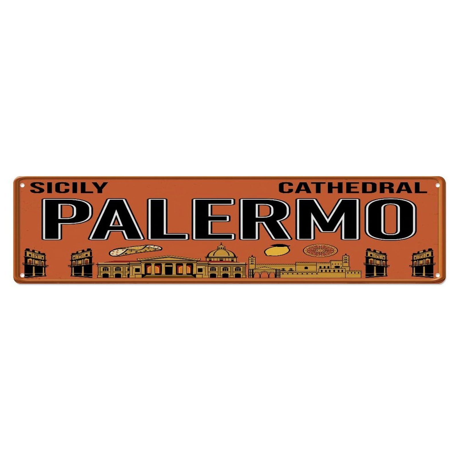 Tgrcjimh Style Metal Tin Sign Vintage Travel Palermo Cathedral Cannoli