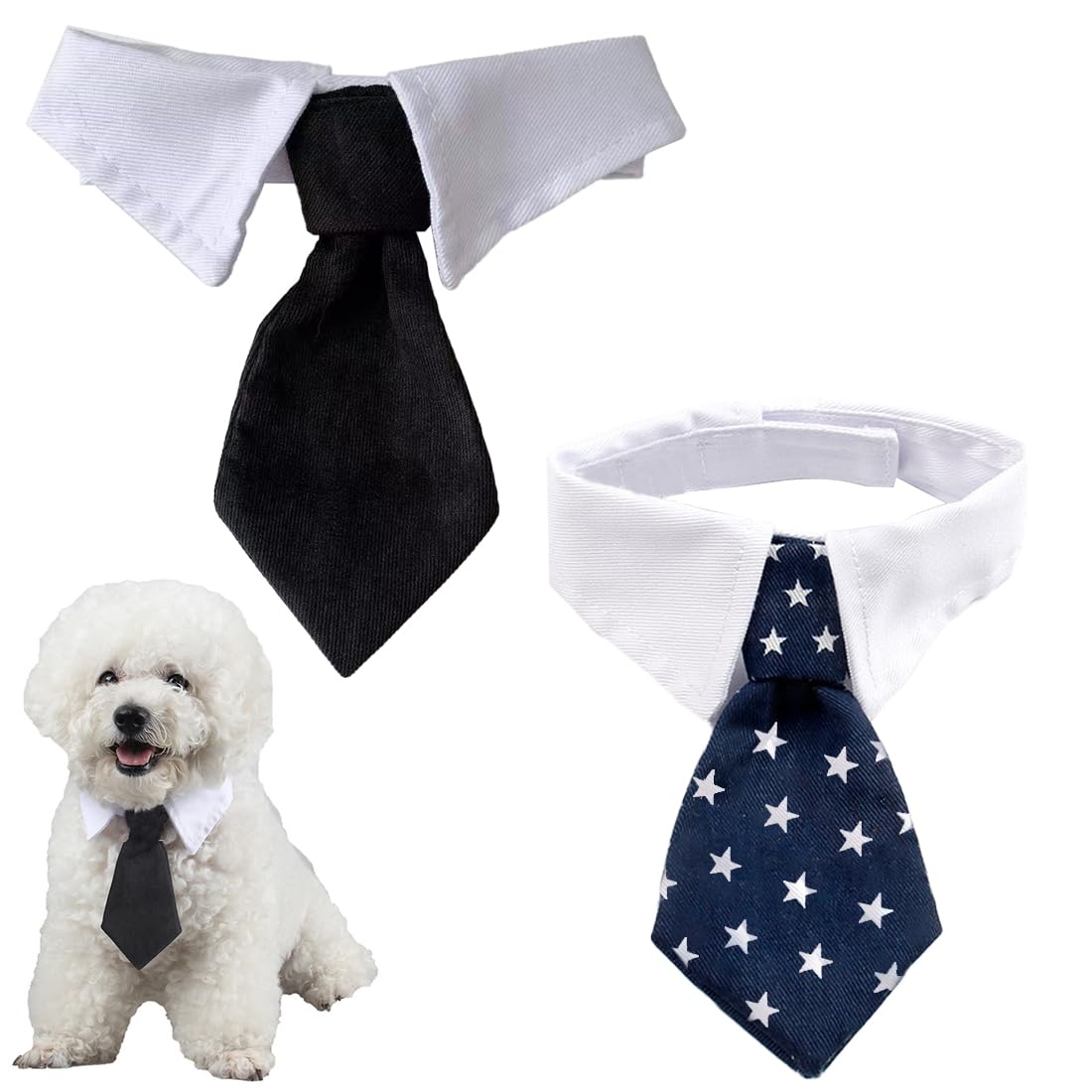 PHCOZY Adjustable Tuxedo-Style Collars for Pets 2 Pack Black, Cat, Dog, All Breeds, Cotton, Schnalle Closure