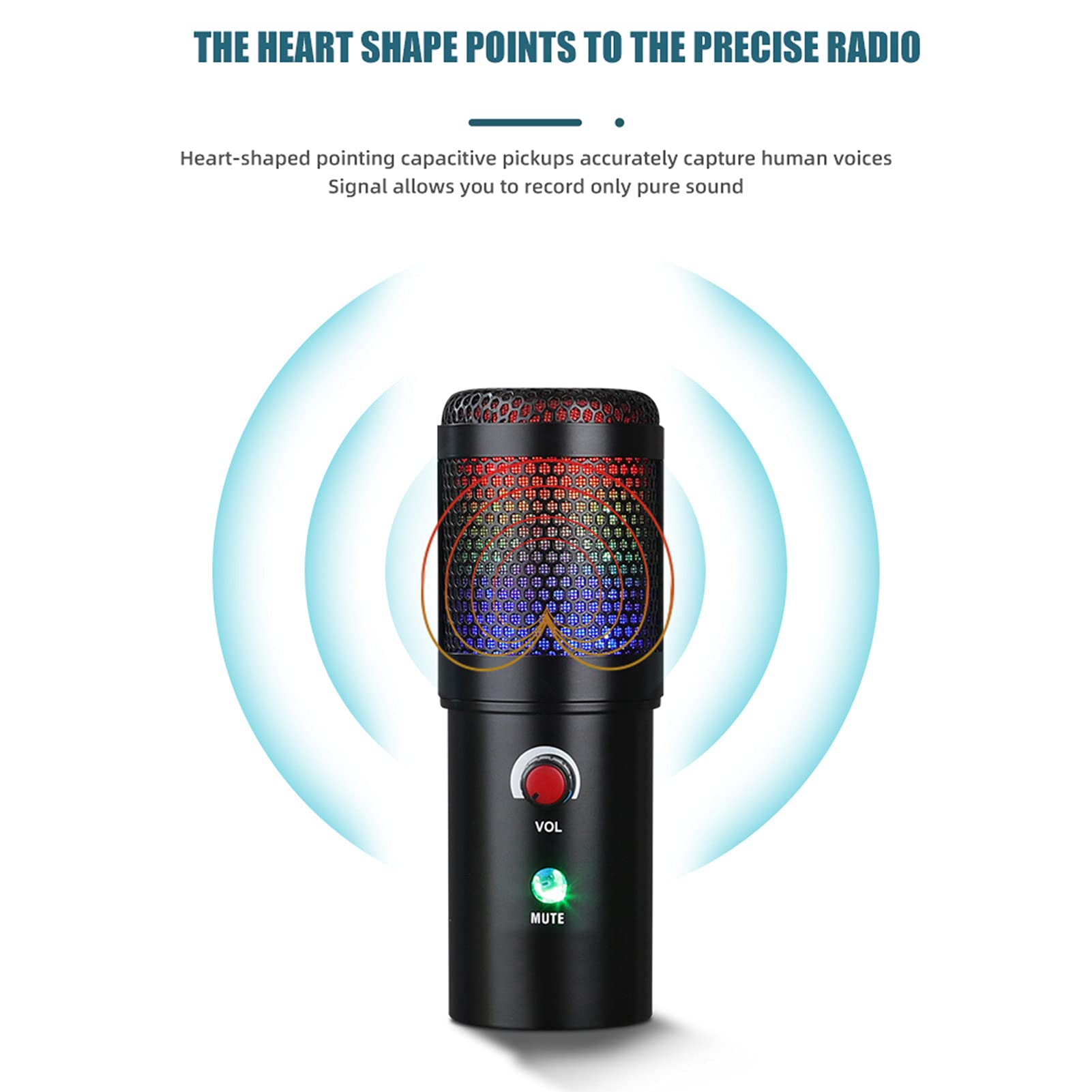 Microphone USB avec lumière de Remplissage RVB, kit de Micro cardioïde à condensateur, Ensemble de Microphone de Podcast pour Ordinateur OneKey Mute pour l'enregistrement de Chant