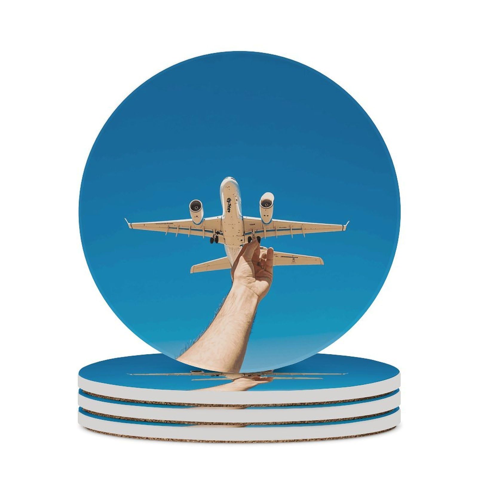 Dessous de verre en céramique premium motifs avions et liège pour protection de table
