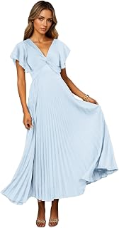 Pleated Satin Bridesmaid Dresses Short Sleeve V-Neck Formal Evening Party Dress