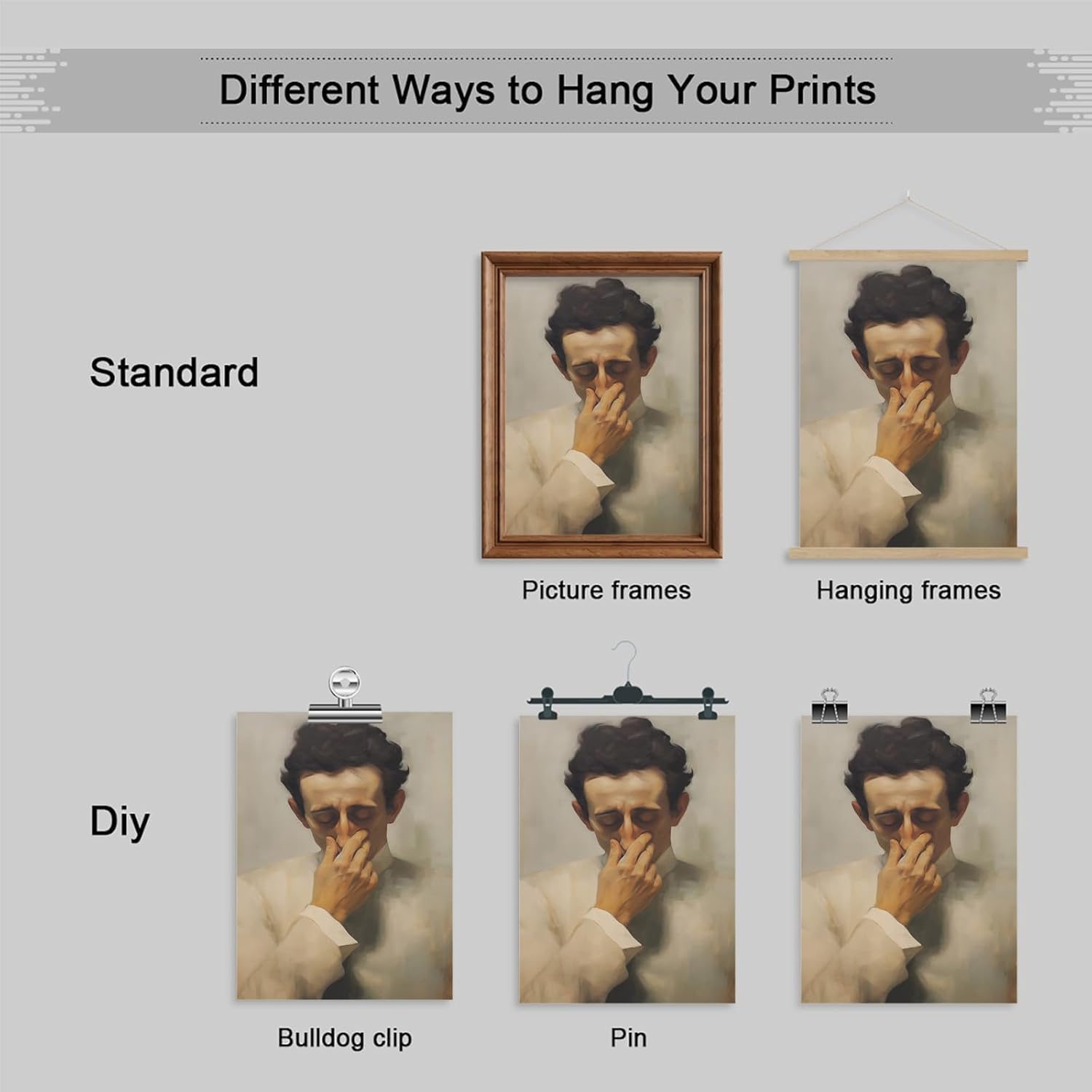 Funny Bathroom Wall Art Black and White Humor Toilet Wall Decor Pictures Amusing Lady Man Covering Nose Canvas Prints Vintage mid century Classical Oil Painting Poster Funny Gift Unframed(8x10in) - Image 2