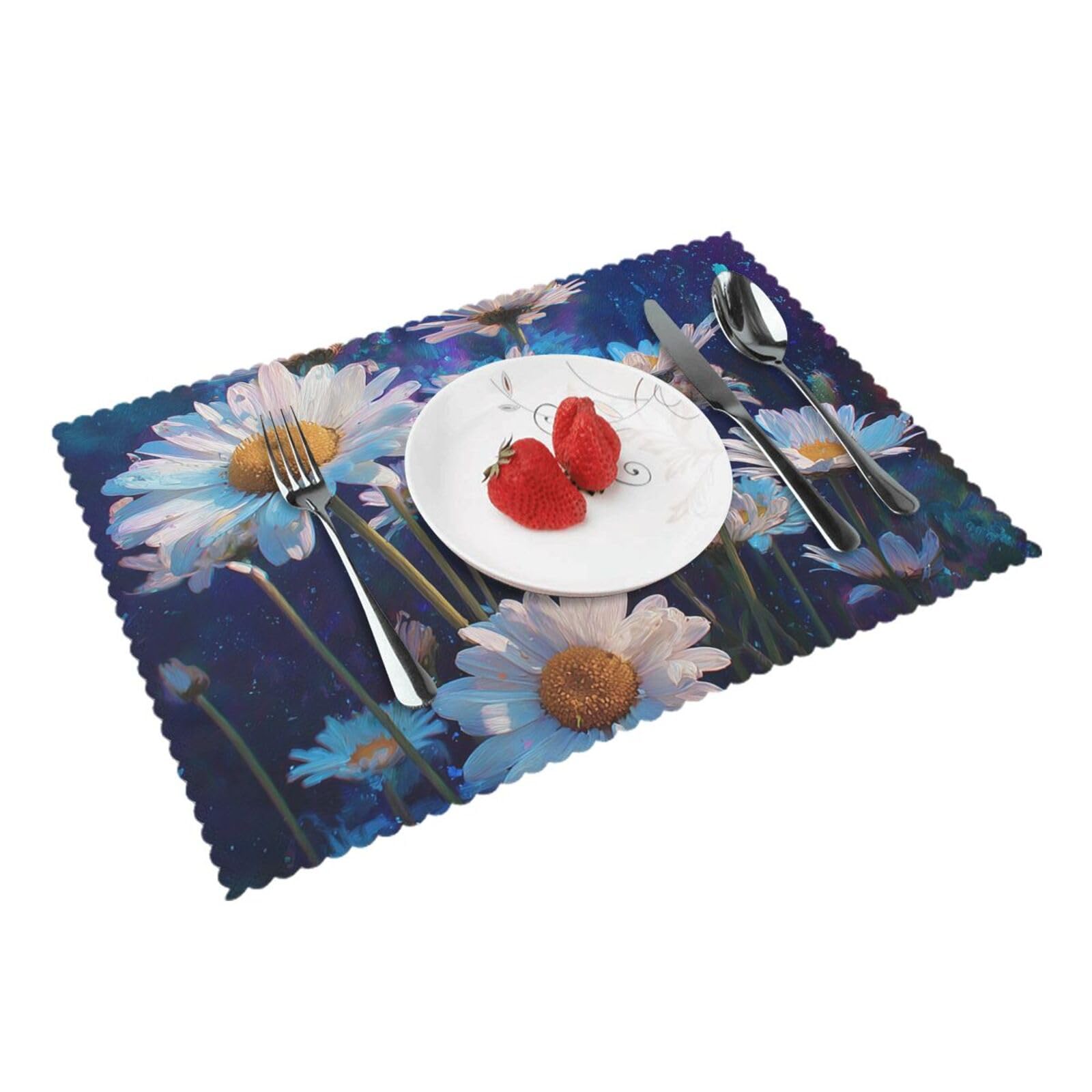 Placemats Set of 4 Heat Resistant Non-Slip Place Mats for Dining Table Daisies Placemats Washable Woven Table Mats Wipeable Placemat for Kitchen Decoration 30 x 45 cm