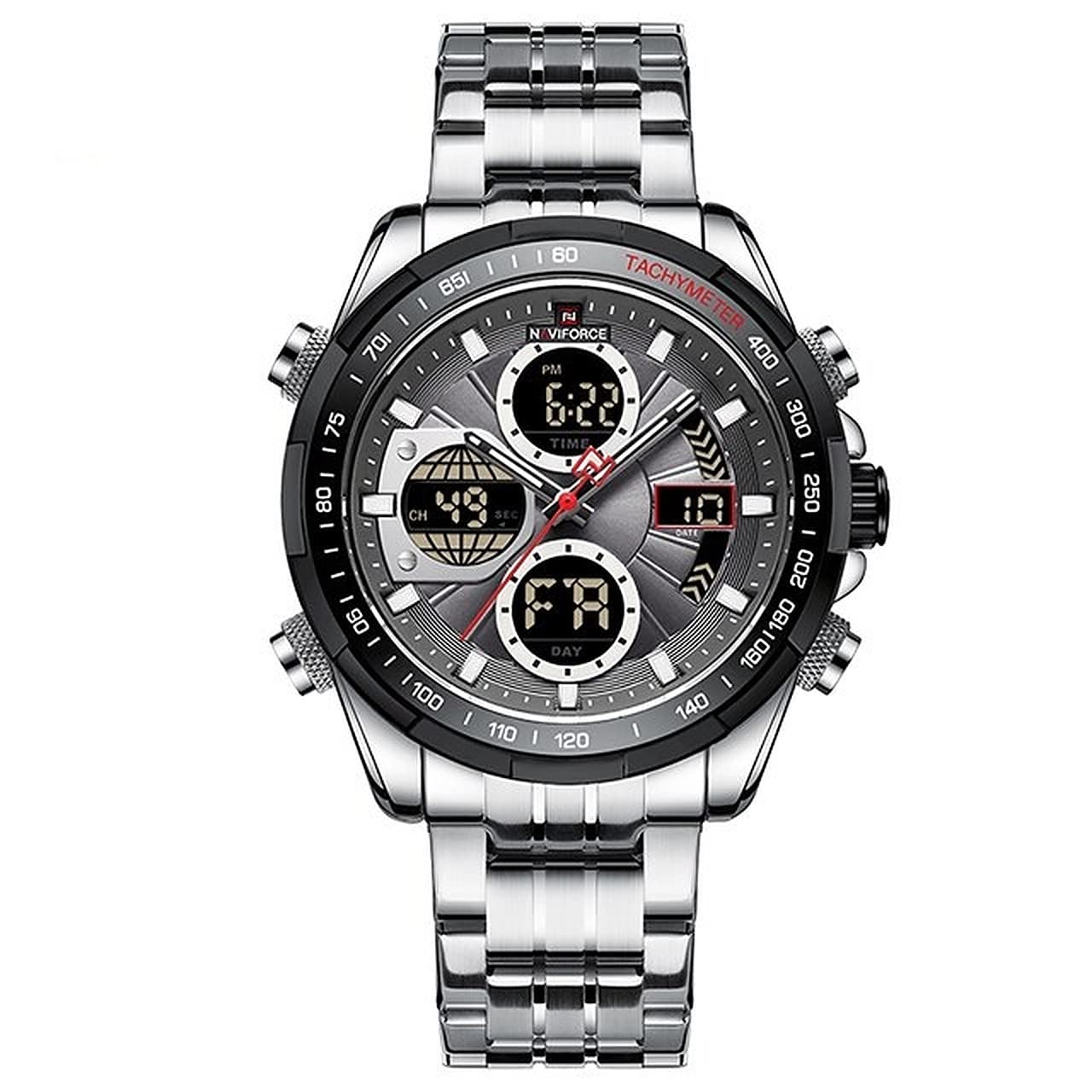 NAVIFORCE Mens Sport Watches Digital Analog Quartz Waterproof Multi-Functional Military Stainless Steel Watch for Men(SB) (B09PNMH64T) Amazon Price History, Amazon Price Tracker