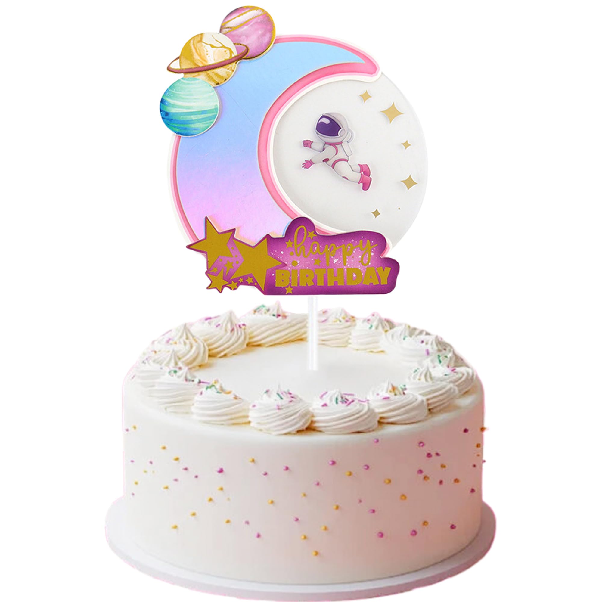 Photo 1 of 1 Pcs Space Happy Birthday Cake Topper Planet Shaped cake decoration for Space Theme cake decoration Birthday Shower Party Supplies-Pink