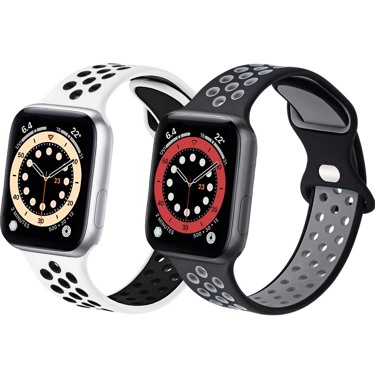 Sport Band Compatible with Apple Watch Band 45mm 44mm 42mm 38mm 40mm 41mm Series 7 6 3 for Men Women, 2 Pack Soft Breathable Bands for iWatch Band Series 5/4/2/1 SE