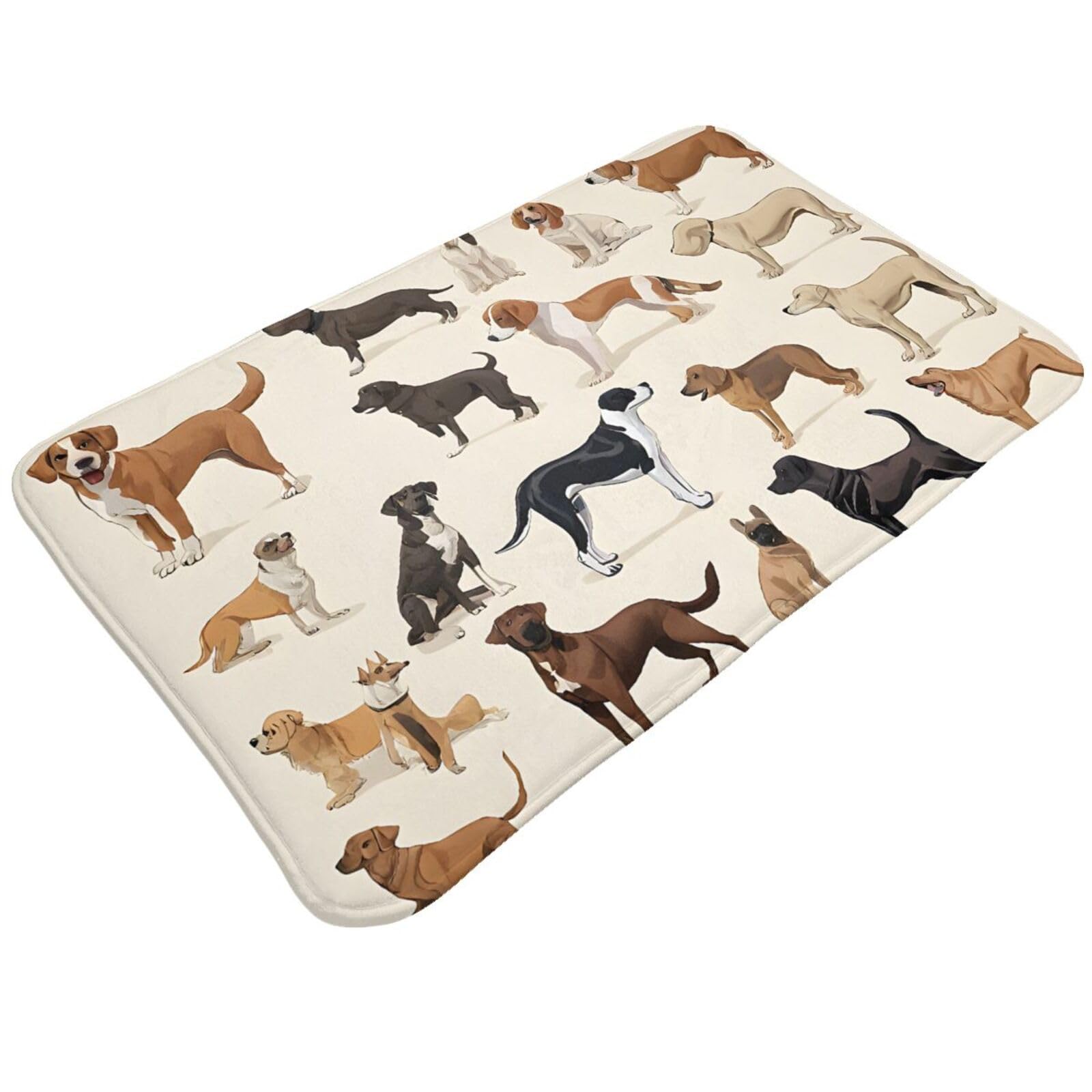 Dog Breed Print Living Room Bathroom Kitchen Anti Slip and Absorbent Carpet, Indoor Entrance Door Muddy Floor Mat, Ultra Soft Washable Carpet 21x31.5 Inches