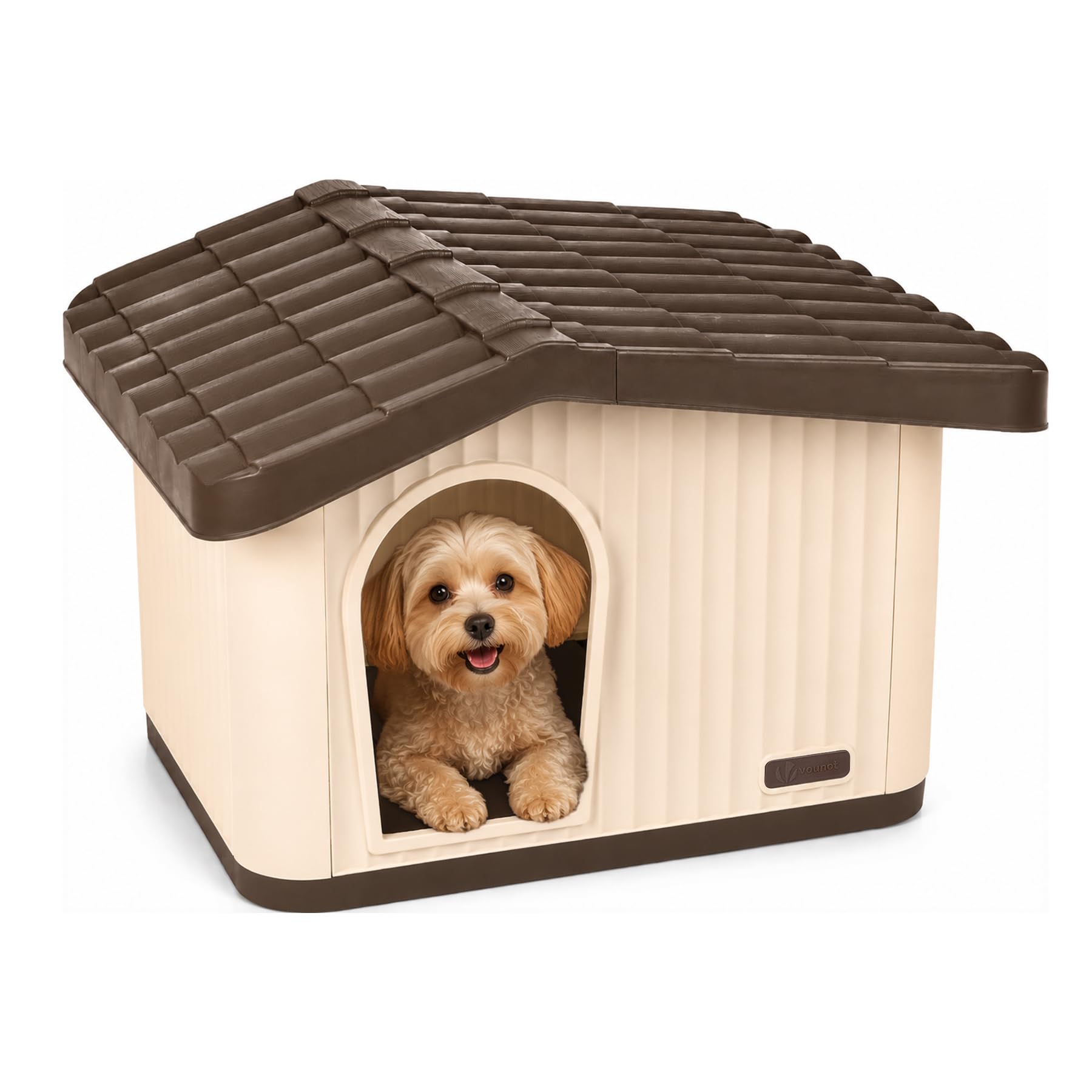 VOUNOT® Dog House, Weatherproof Pet Shelter with Sloped 60x51x41cm, Beige