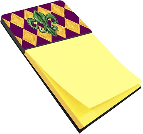 Caroline's Treasures Mardi Gras Fleur de lis - Portatarjetas adhesivas recargables color morado, verde y dorado o dispensador de notas Postit, 3.25
