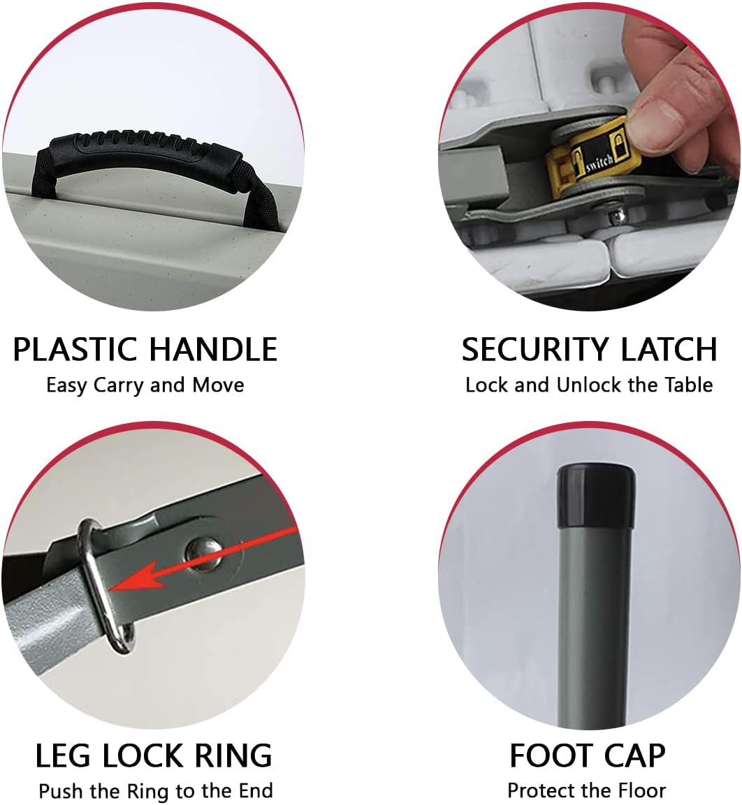 New Home Era Folding Table - Foldable Heavy Duty Plastic Table for Indoor & Outdoor Parties, Picnic, Camping, Wedding, BBQ Catering, Garden Dining - Fold-in-Half Portable Utility Table - White - 6ft : Patio, Lawn & Garden