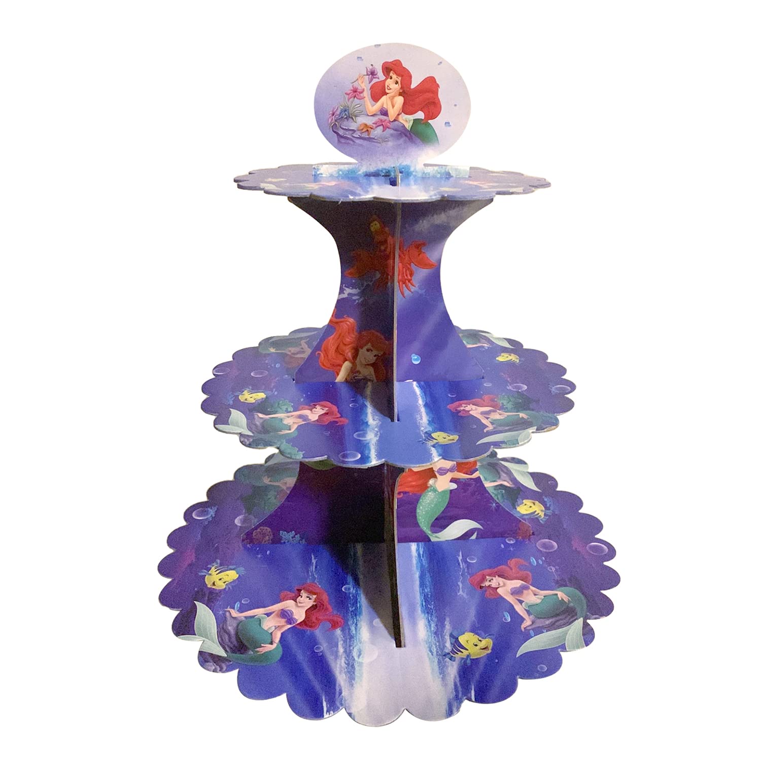 AEX 3 Tier Cake Stands for Afternoon Tea, Biodegradable Cupcake Stand Cardboard, Round Dessert Tower for Party, Birthday, Anniversary, Wedding (Mermaid 1)
