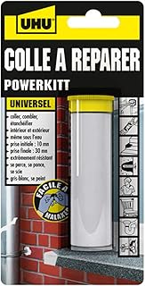 UHU Colle à Réparer, Pâte Epoxy, Coller, Combler, Etanchéifier, tous Matériaux, Intérieur et Extérieur, Se Perce, Se Ponce, Se Peint, facile à Malaxer, 60 g, Gris
