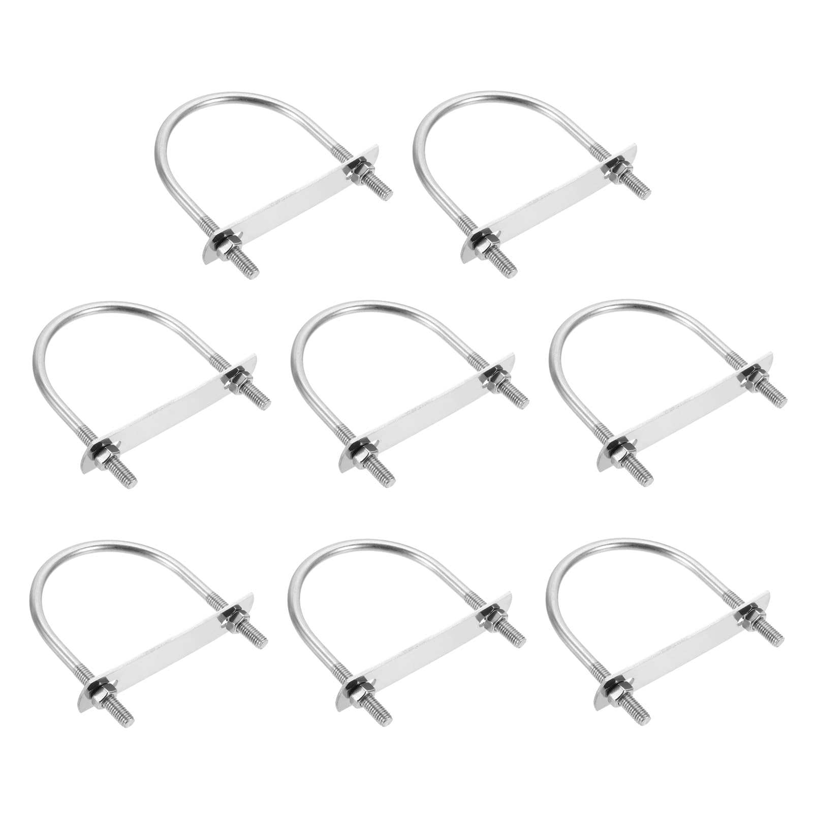 sourcing map M6 Round U-Bolts, 8 Sets 76mm(2.99") Inner Width 97mm(3.82") Length 201 Stainless Steel U-Clamp Bolt with Plates & Nuts for Automobile, Trailer, Boat Trail, Silver