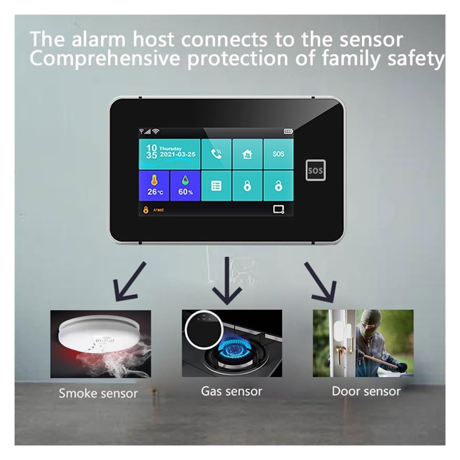 Sistema de Alarma, de Alarma Seguridad gsm SOS 433MHz inalámbrico antirrobo for el hogar con Sensor Movimiento Detector Sirena(Solar Siren)