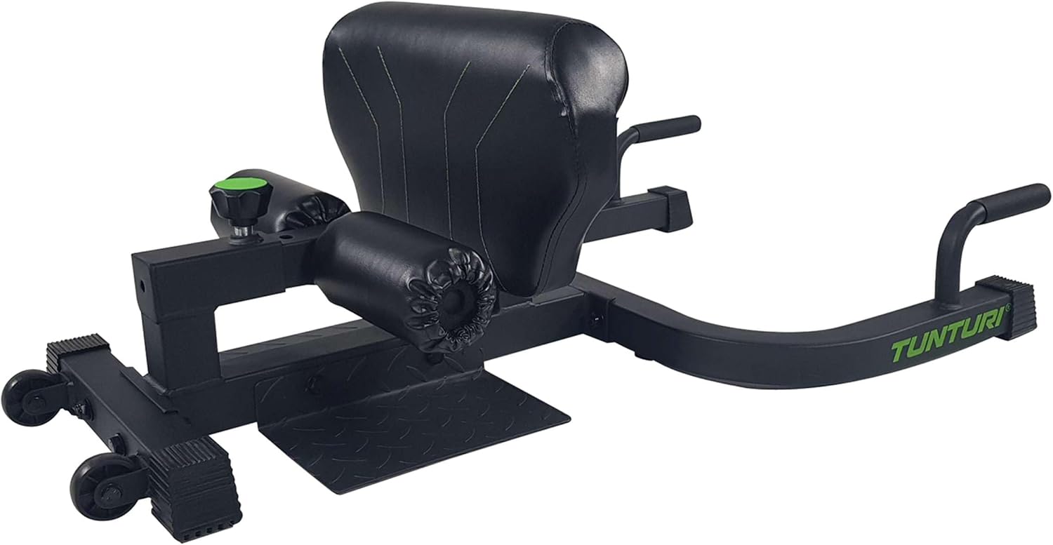 Tunturi Squat Station WT20: Sissy Squats, Sit Ups, Pushups, Calf Cushion, Leg Roller, Dip Handles, Foldable, Green, Black, Steel/Metal, Foam, Rubber