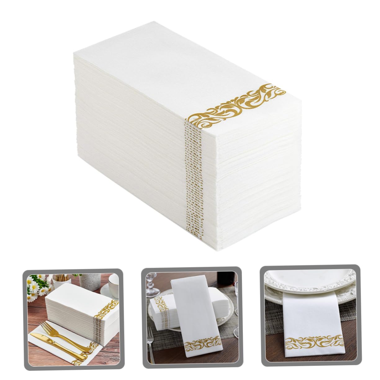 VALICLUD Servilletas Decoradas de Papel para Fiestas, 100 Piezas, Doradas, 40x30cm, Gruesas y Plegadas, para Boda y Hotel