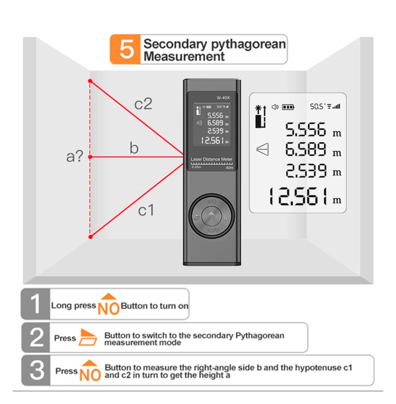 Medidor de distancia láser de 40/60/80m, telémetro, cinta métrica láser, telémetro láser Digital con telémetro láser de medida de ángulo(With horizontal,80m)
