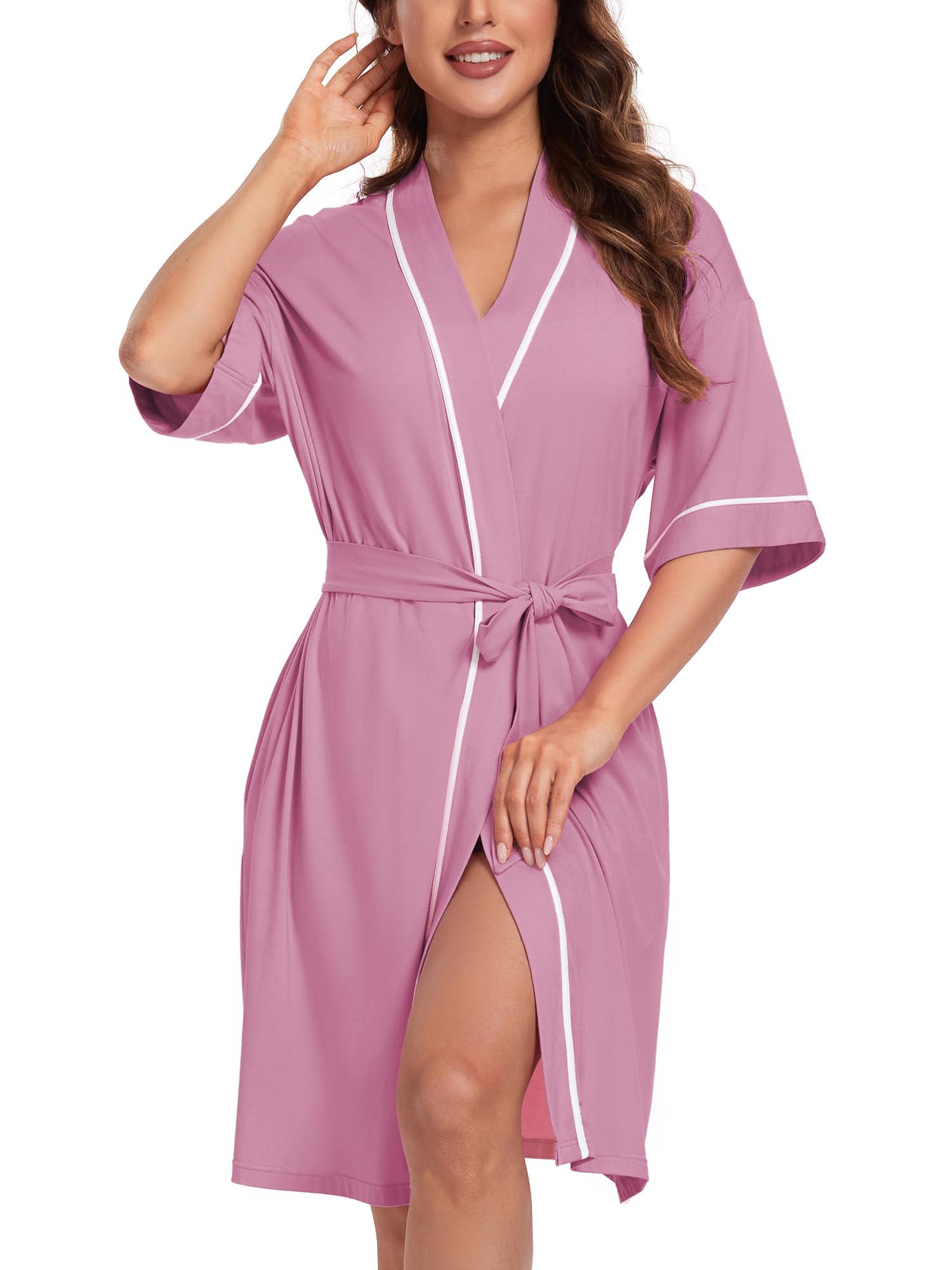 COLORFULLEAF Womens Bamboo Short Robes Lightweight Kimono Cotton Robe Soft Knit Bathrobe Ladies Loungewear with Pockets