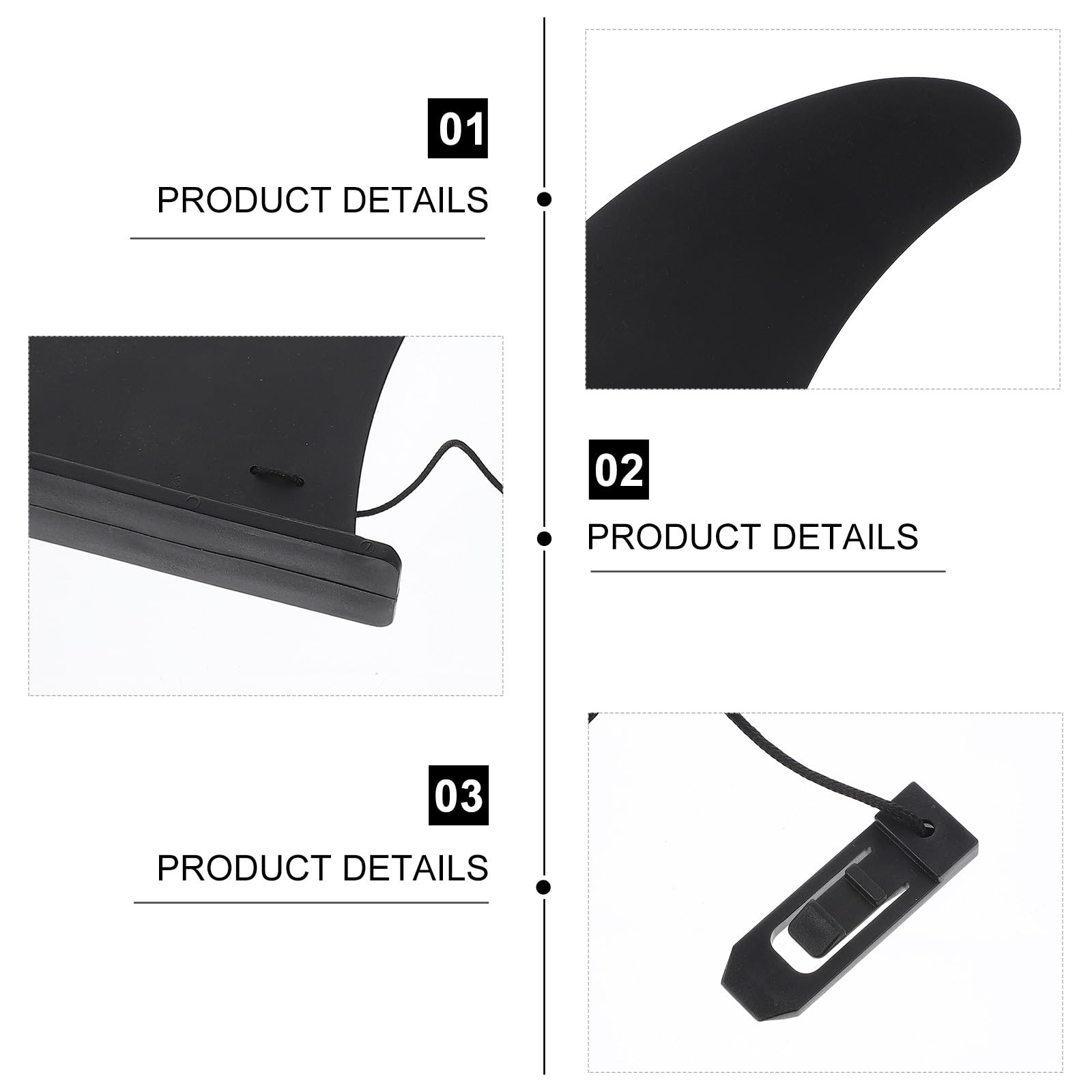 VILLCASE Aletas Centrales de Nailon, 3 Piezas para Tabla de Surf Inflable Negra Clip, Accesorio Estable para Paddle Surf y Longboard en Agua Salada y Dulce