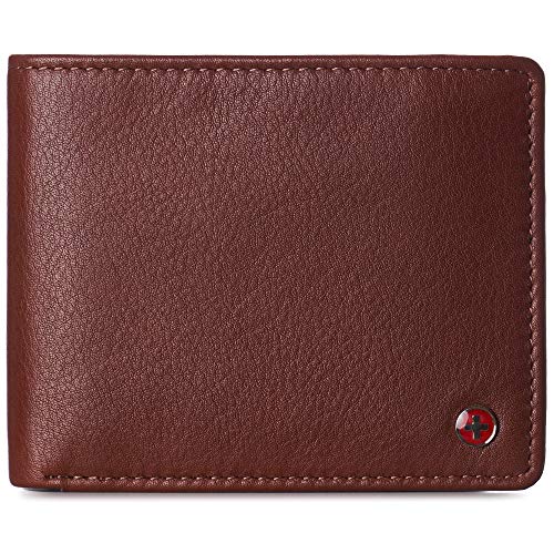 Alpine Swiss Mens Wallet for Men | RFID Protected Leather Mens Wallet | Spencer Bifold with Divided Bill Section | Gift Box | 2 ID Windows | 14 Card & Storage Pockets for Organization Tan