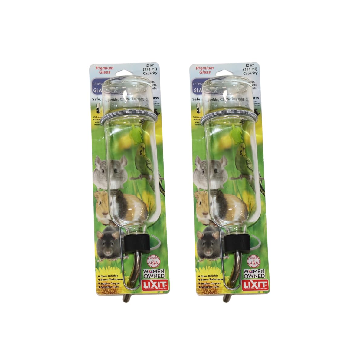 Lixit® Chew Proof Flat Sided Water Bottles for Rabbits, Ferrets, Rats, Birds, Hamsters, Guinea Pigs, Chinchillas Gerbils and Other Small Animals -