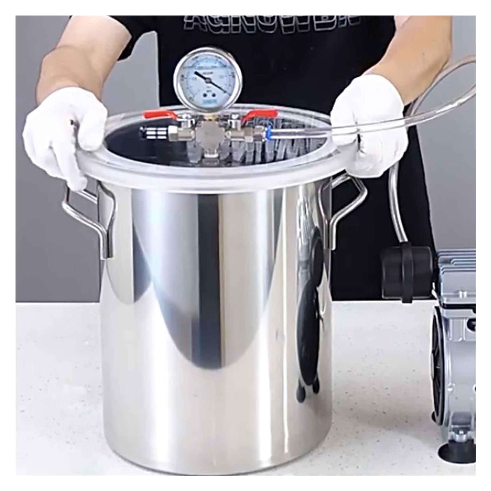 100 75 72 50 35 20 12 6L Epoxy Resin Vacuum Degassing Chamber, Stainless Steel Wood Stabilizer Pot/Vacuum Chamber Kit for Plaster Silicone with Acrylic Crystal Lid, without Pump(2Gal/6L)