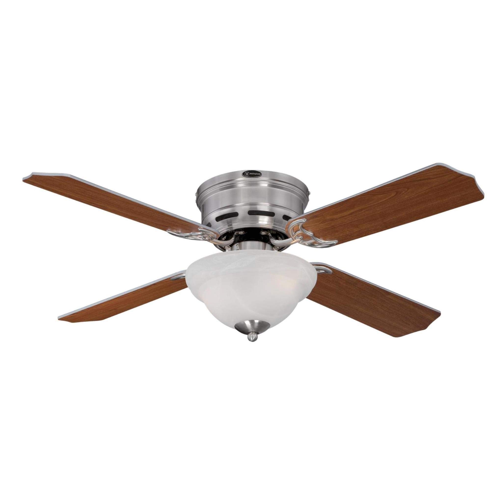 westinghouse hadley 42 inch brushed nickel finish ceiling fan with 4 reversible blades and bowl light kit with 2 candelabra base light bulbs