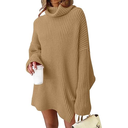 LILLUSORY Womens Turtleneck Oversized Long Batwing Sleeve Fall Sweater 2023 Plus Size Tunic Pullover Ribbed Knit Dresses