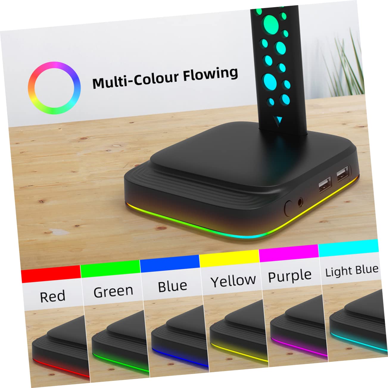 Happyyami Supporto per Cuffie Illuminazione Rgb Hub USB Due Porte USB Porta Aux Supporto Estensibile per Cuffie da Tavolo Base Antiscivolo per Stabilità su Qualsiasi Scrivania