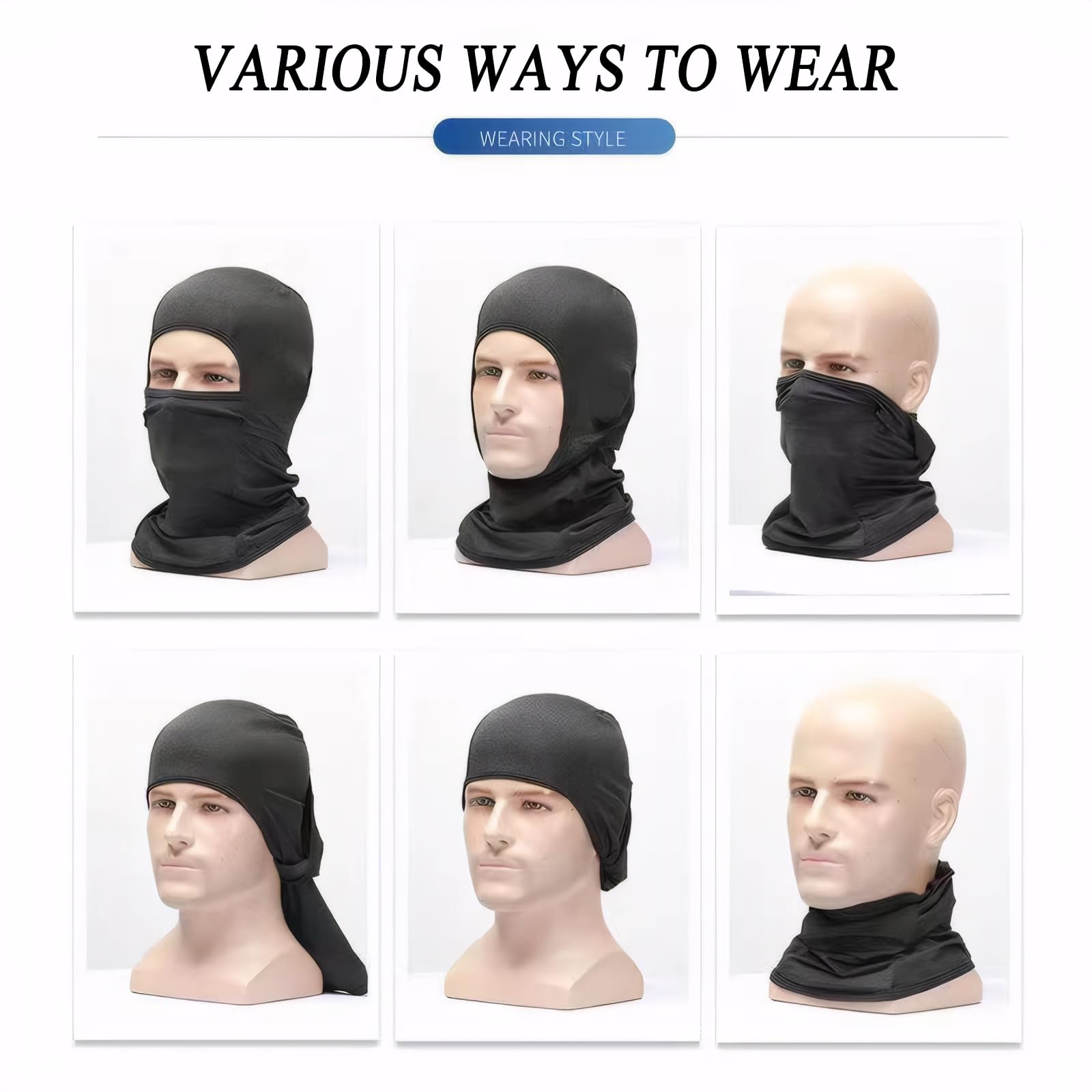 5 Pzs Máscara de Pasamontañas, Balaclava Protector, Bufanda de Verano para el Cuello Anti Viento Transpirable Protector UV Bufanda de esquí para Motocicleta Hombre y Mujer, Talla única (Negro)