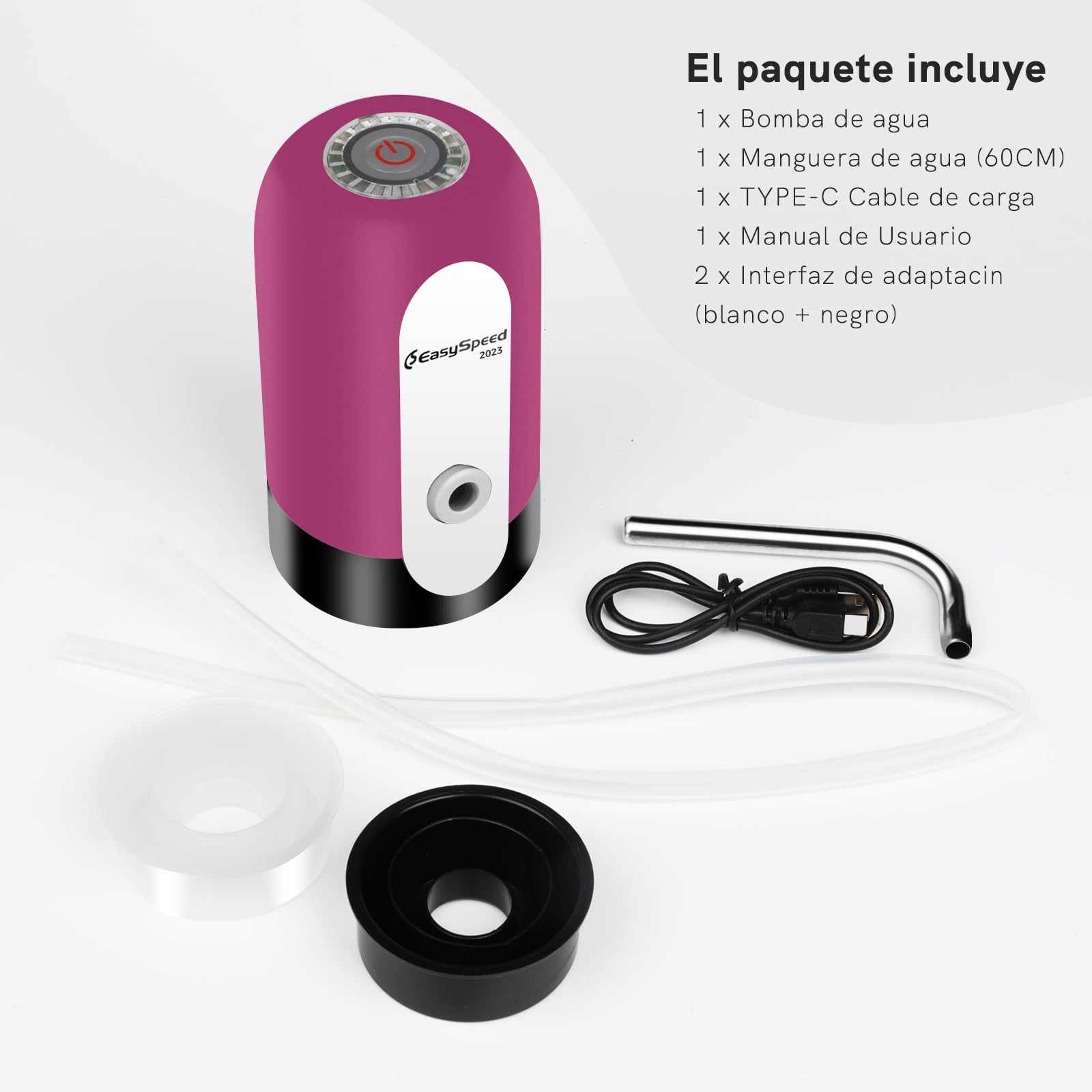 EASYSPEED Water Dspenser with 2 Adapters, USB Battery 1200 mAh, Tap Automatic Dosing Pump for Carafes and Bottles of 5 8 10 12 15 20 Liters for Offices and Schools, Carmine — view 5