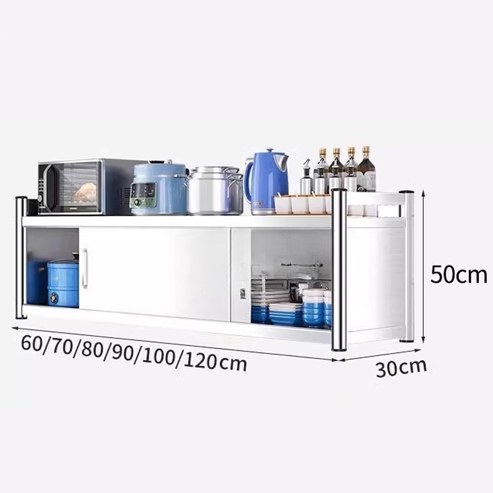 Armoire murale en acier inoxydable avec porte coulissante 1 ou 2 niveaux Fixation par vis Capacité de charge 50 kg Pour garage, bureau, cuisine