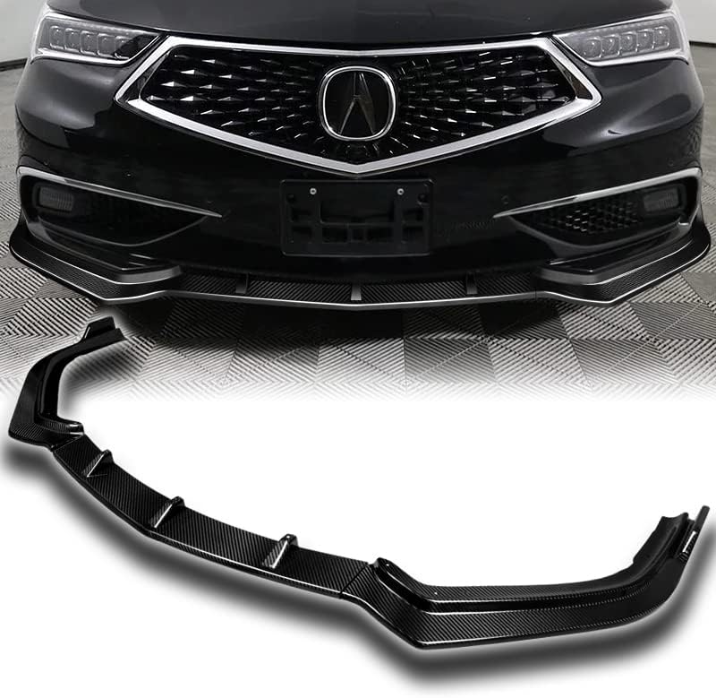 STP-Style Front Bumper Lip Spoiler, Chin Spoiler, Front Splitter, Compatible with 2018-2020 Acura TLX, Exterior Replacement Part (Real Carbon Fiber, CF)