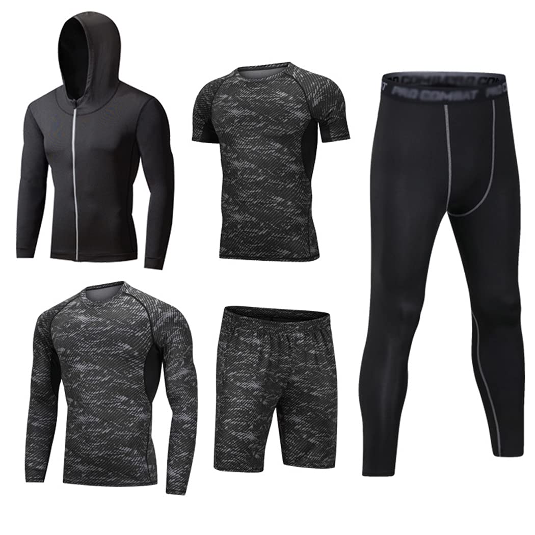 HZQIFEI Heren compressieshirt sportkleding 5 stuks sneldrogend ademend