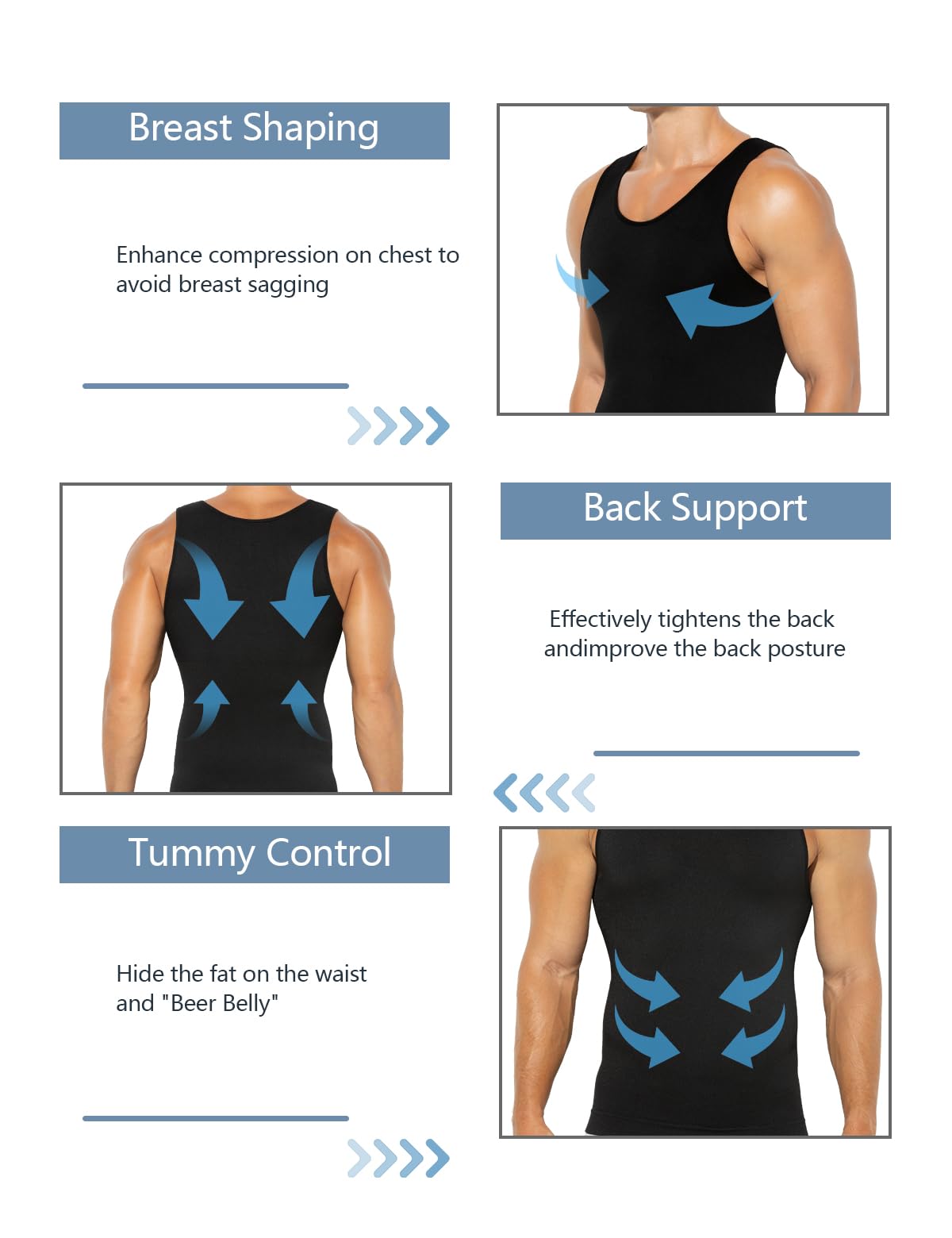 Casey Kevin Chaleco de Compresión Hombre Faja Reductora Camiseta Men's Body Shaper Adelgazante Camisa Moldeadora Chaleco