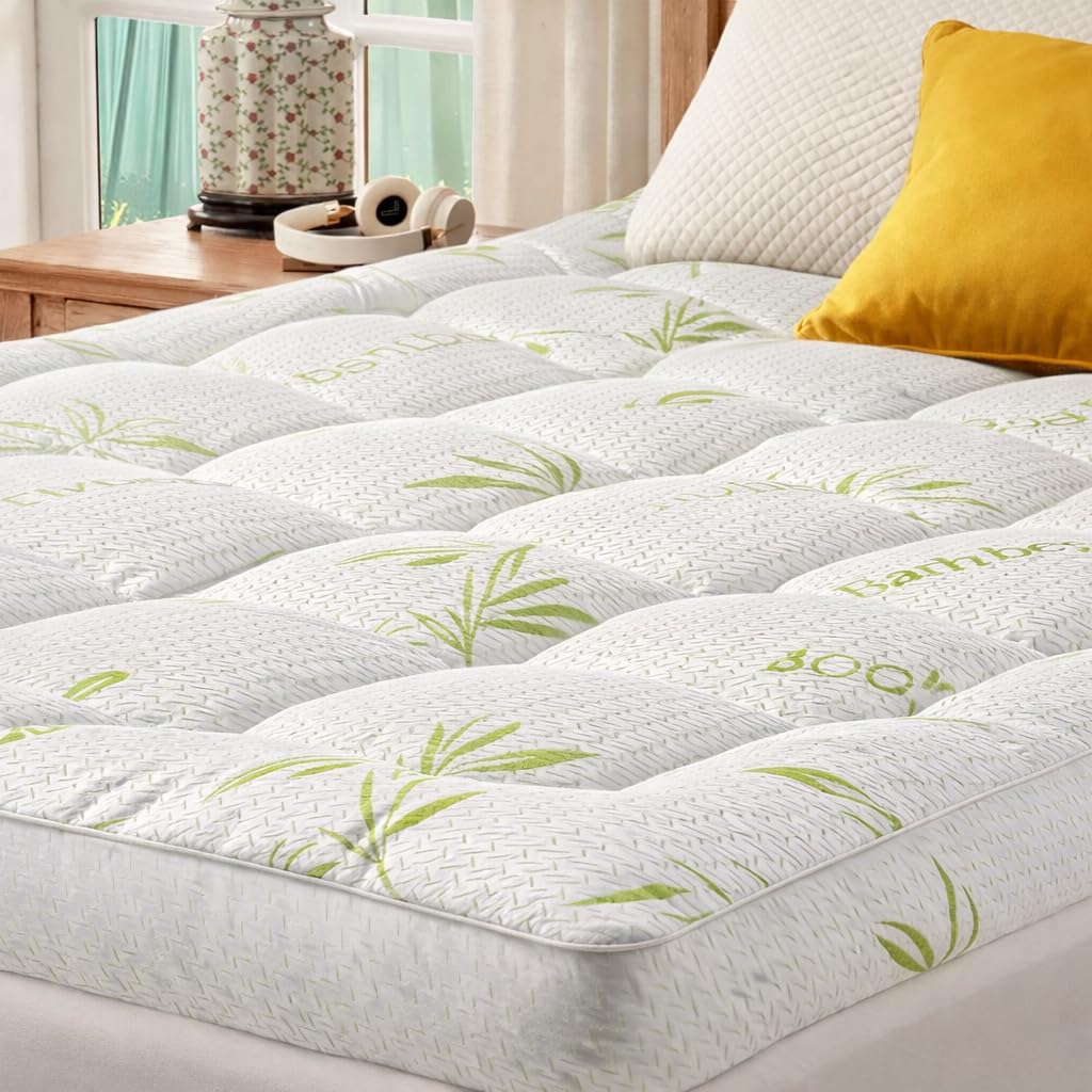4AS Premium Bamboo Super King Mattress Topper (183x200 cm) – 4 Inch (10 cm), 1000 GSM Bamboo Filling, Ultra-Soft Cloud-Like Comfort with Breathable Bamboo Viscose & Elastic Corner Straps