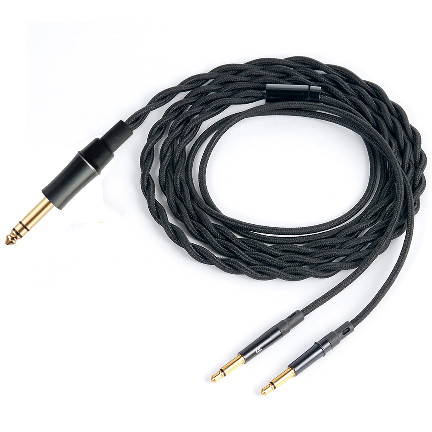FAAEAL Monitor Headphone Cable,Soft Cotton Yarn Cover Dual 3.5mm Over-Ear AUX Cord Compatible with Hifiman HE560 HE4XX Meze 99 Classics MEZE 109 Pro Headset for Musicians Audiophiles 6.35mm