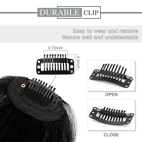 Miniatura 4 de HMD - Extensiones de pelo humano con clip, 100 % pelo humano, para mujer, con flequillo, pelo real, bonito, natural, lacio, con flequillo gradual,