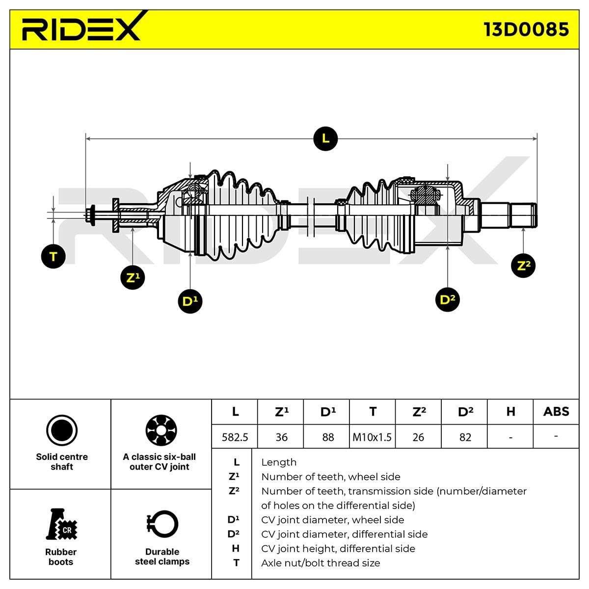 RIDEX 13D0085 Árbol de transmisión Delantero Izquierda Compatible con VOLVO V50 545
