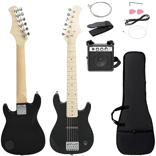 30" Beginner Electric Guitar with 5W Amp and Accessories Pack Guitar Bag for Kids/Girls/Boys/Beginners (Black)