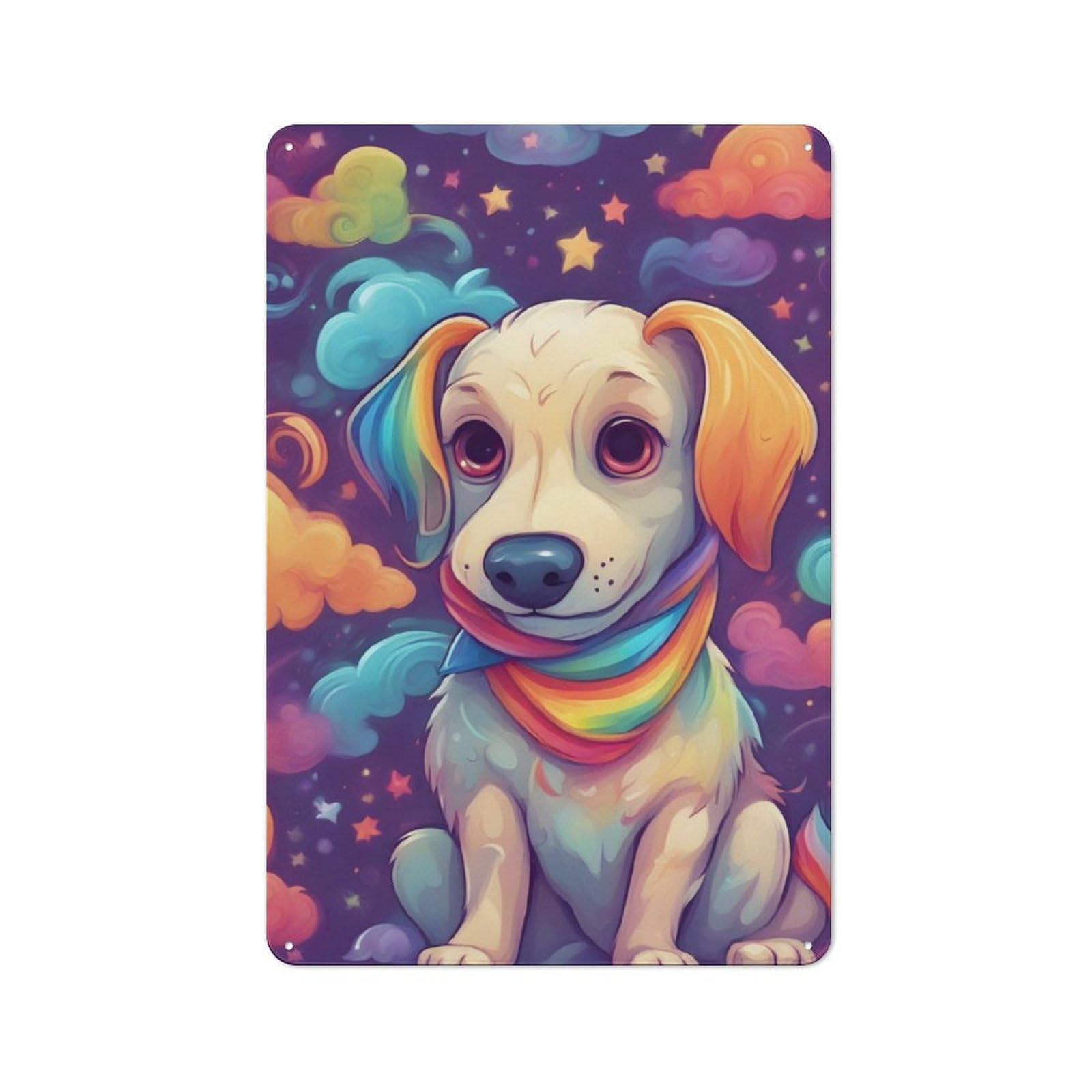 Junmoney Cute Puppy Retro Metal Wall Sign 30X20cm With For Living Room Wall, Housewarming Wall Decor For People Furnishing Living Room