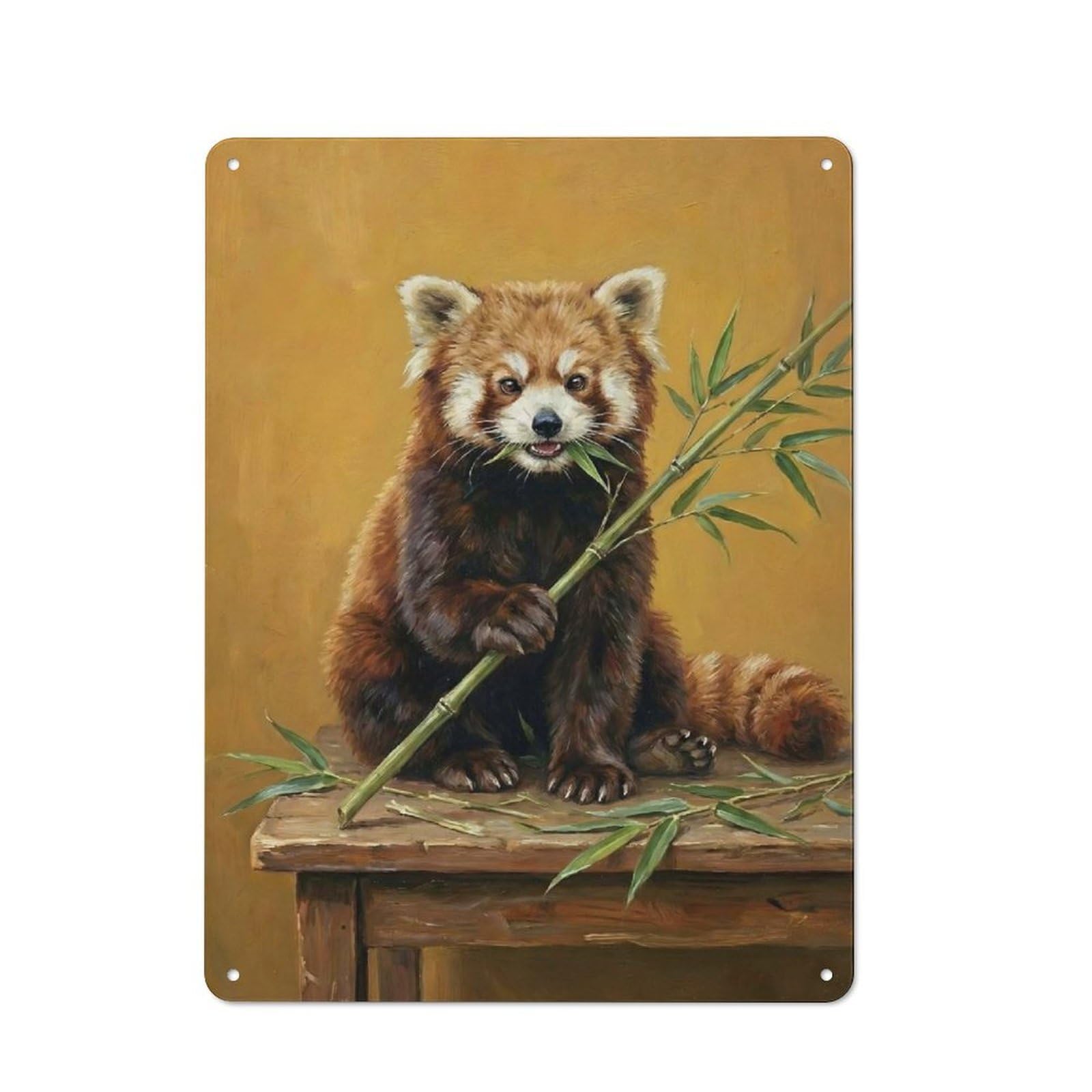 Junmoney Style-14 Red Panda Eating Bamboo Painting Tin Wall Plaque 40X30cm, Barn Style Rustic Kitchen Decor For Farmhouse Kitchen, Pantry Or Dining Area