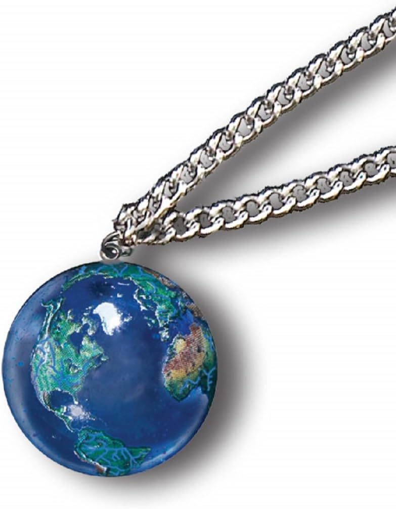 Blue Earth Globe Marble Pendant on Stainless Steel Chain Necklace