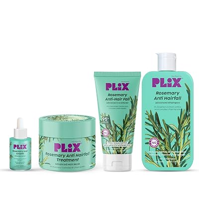 PLIX - THE PLANT FIX | Rosemary Anti Hairfall Kit - Serum (30ml), Shampoo (200ml), Conditioner (175ml) & Hair Mask (200g