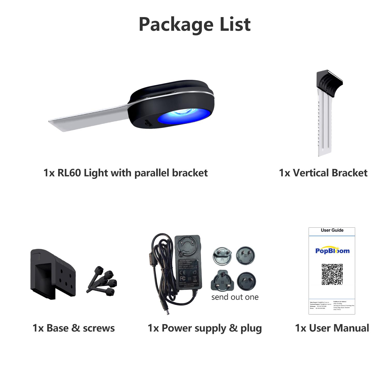 PopBloom RL60 LED Aquarium LED Beleuchtung, Vollspektrum Aquarium Lampe, Salzwasser Aquarienbeleuchtung mit WiFi-Steuerung für Korallen, Riffe Meerwasser Aquarium Tank (60W RL60 Schwarz)