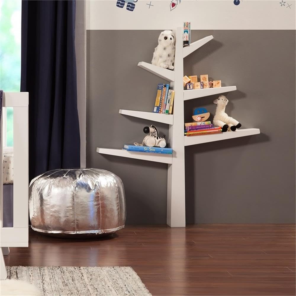 Pemberly Row Modern Wood Tree Bookcase, White Finish, MDF and Poplar Construction, 40.96" L x 51.17" H x 5.9" W, Nature-Inspired Design for Kids Room or Indoor Storage