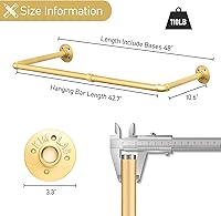 Vista 38 de Perchero de pared de 48 pulgadas, barra de ropa industrial de hierro con estante superior (tabla de madera no incluida)