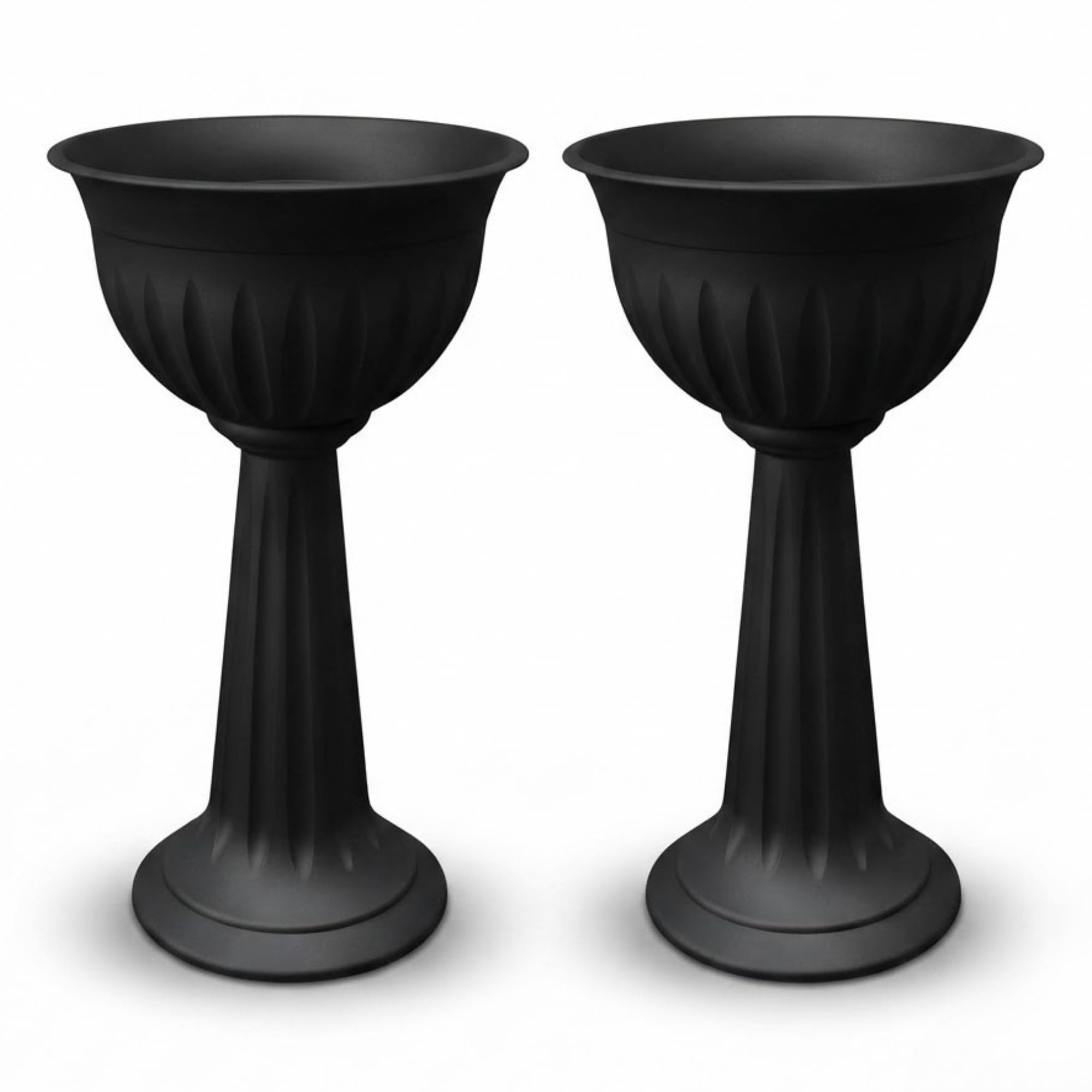 Khanary Plant Pots Urn Stand Plastic Nursery Pot Flower Planter Large Barrel Tub Planters Outdoor Garden Strong Tall No Drainage Lightweight Sturdiness Weather Resistant 75cm (Black, 2)
