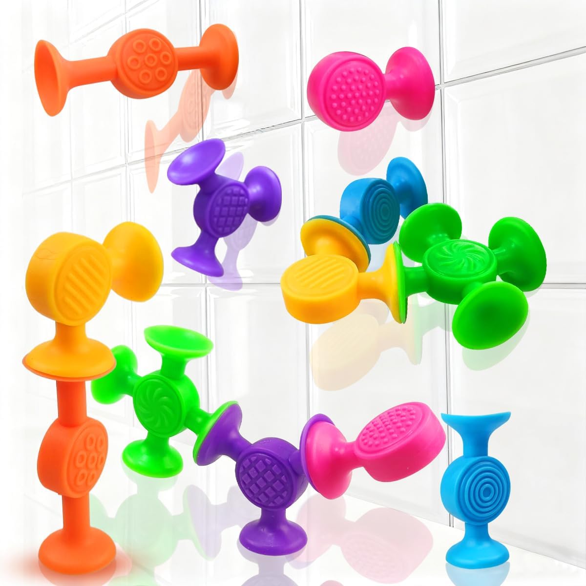 Jofan 12 Pack Suction Cup Bath Toys Texture Sensory Toys for Kids Toddlers Boys Girls Easter Basket Stuffers Gifts Fillers Party Favors